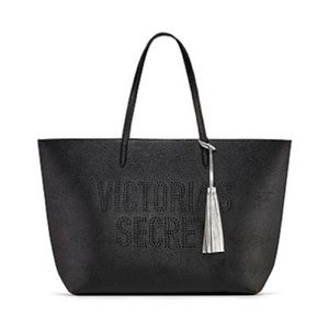 Victoria's Secret Limited Edition Laser Cut Tote Black with Silver Tassel